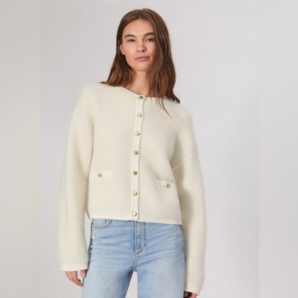 RAG $ BONE Kaia Boicle Cream Cardigan with Gold Buttons size S